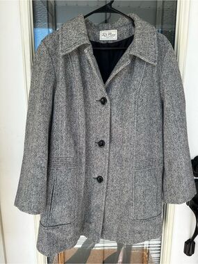 Herman Kay Gray Herringbone Wool-Blend Coat